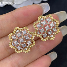 Load image into Gallery viewer, LUOWEND 18K White and Yellow Gold Real Natural Diamond Hoop Earrings for Women