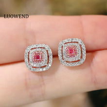 Load image into Gallery viewer, LUOWEND 18K White Gold Real Natural Pink Diamond Stud Earrings for Women