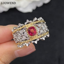 Load image into Gallery viewer, LUOWEND 18K White and Yellow Gold Real Natural Ruby Ring for Women