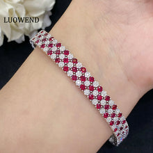 Load image into Gallery viewer, LUOWEND 18K White Gold Real Natural Ruby Gemstone Bracelet for Women