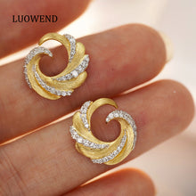 Load image into Gallery viewer, LUOWEND 18K Yellow Gold Real Natural Diamond Earrings for Women