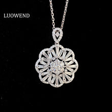 Load image into Gallery viewer, LUOWEND 18K White Gold Real Natural Diamond Pendant Necklace for Women