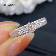 Load image into Gallery viewer, LUOWEND 18K White Gold Real Natural Diamond Ring for Women