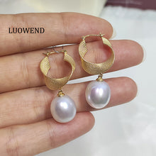 Load image into Gallery viewer, LUOWEND 18K Yellow Gold Real Natural Australian White Pearl Earrings for Women