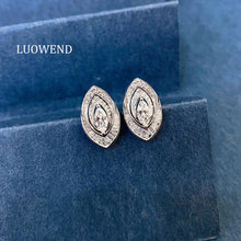 Load image into Gallery viewer, LUOWEND 18K White Gold Natural Diamond Stud Earrings for Women