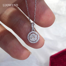 Load image into Gallery viewer, LUOWEND 18K White Gold Real Natural Diamond Pendant Necklace for Women