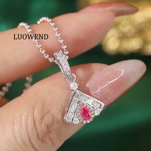 Load image into Gallery viewer, LUOWEND 18K White Gold Real Natural Pink Diamond Pendant Necklace for Women