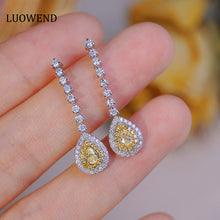 Load image into Gallery viewer, LUOWEND 18K White Gold Real Natural Yellow Diamond Drop Earrings for Women
