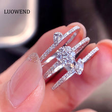 Load image into Gallery viewer, LUOWEND 18K White Gold Real Natural Diamond Ring for Women