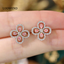 Load image into Gallery viewer, LUOWEND 18K White Gold Real Natural Pink Diamond Earrings for Women