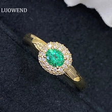 Load image into Gallery viewer, LUOWEND 18K Yellow Gold Real Natural Emerald Gemstone Ring for Women