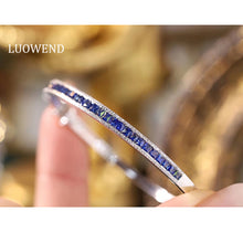 Load image into Gallery viewer, LUOWEND 18K White Gold Real Natural Sapphire and Diamond Gemstone Bangle for Women