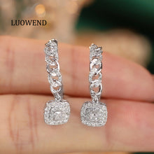 Load image into Gallery viewer, LUOWEND 18K White Gold Real Natural Diamond Hoop Earrings for Women