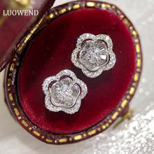 Load image into Gallery viewer, LUOWEND 18K White Gold Real Natural Diamond Stud Earrings for Women