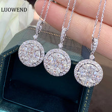 Load image into Gallery viewer, LUOWEND 18K White Gold Real Natural Diamond Pendant Necklace for Women