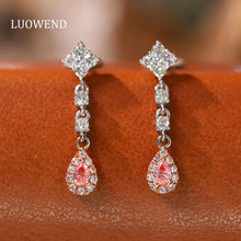 Load image into Gallery viewer, LUOWEND 18K White Gold Real Natural Pink Diamond Drop Earrings for Women