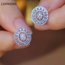 Load image into Gallery viewer, LUOWEND 18K White Gold Real Natural Diamond Stud Earrings for Women
