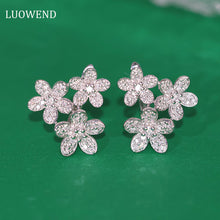 Load image into Gallery viewer, LUOWEND 18K White or Rose Gold Real Natural Diamond Hoop Earrings for Women
