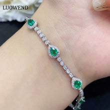 Load image into Gallery viewer, LUOWEND 18K White Gold Real Natural Emerald Gemstone Bracelet for Women