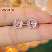 Load image into Gallery viewer, LUOWEND 18K White Gold Real Natural Pink Diamond Earrings for Women