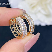 Load image into Gallery viewer, LUOWEND 18K Yellow Gold Real Natural Diamond Hoop Earrings for Women