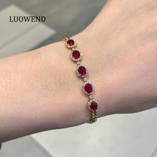 Load image into Gallery viewer, LUOWEND 18K Yellow Gold Natural Ruby Bracelet for Women