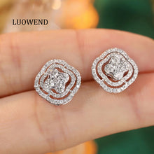 Load image into Gallery viewer, LUOWEND 18K White Gold Real Natural Diamond Stud Earrings for Women