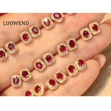 Load image into Gallery viewer, LUOWEND 18K Yellow Gold Natural Ruby Earrings for Women