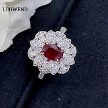 Load image into Gallery viewer, LUOWEND 18K White Gold Real Natural Ruby Gemstone Ring for Women