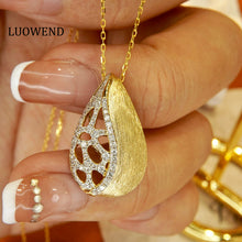 Load image into Gallery viewer, LUOWEND 18K Yellow Gold Real Natural Diamond Pendant Necklace for Women