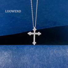 Load image into Gallery viewer, LUOWEND 18K White Gold Natural Diamond Pendant Necklace for Women