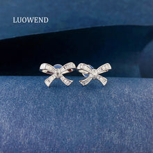 Load image into Gallery viewer, LUOWEND 18K White or Rose Gold Natural Diamond Earrings for Women