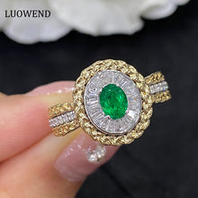 Load image into Gallery viewer, LUOWEND 18K White and Yellow Gold Real Natural Emerald Ring for Women