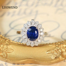 Load image into Gallery viewer, LUOWEND 18K White Gold Real Natural Sapphire and Diamond Gemstone Necklace for Women