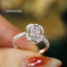 Load image into Gallery viewer, LUOWEND 18K White Gold Real Natural Diamond Ring for Women