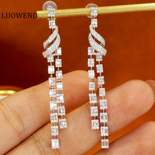 Load image into Gallery viewer, LUOWEND 18K White Gold Real Natural Diamond Drop Earrings for Women