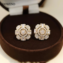 Load image into Gallery viewer, LUOWEND 18K White or Yellow Gold Real Natural Diamond Stud Earrings for Women