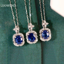 Load image into Gallery viewer, LUOWEND 18K White Gold Real Natural Sapphire and Diamond Gemstone Necklace for Women
