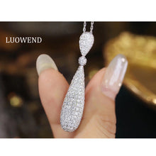 Load image into Gallery viewer, LUOWEND 18K White Gold Real Natural Diamond Pendant Necklace for Women