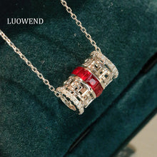 Load image into Gallery viewer, LUOWEND 18K White Gold Natural Ruby Pendant Necklace for Women