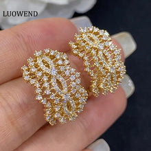 Load image into Gallery viewer, LUOWEND 18K Yellow Gold Real Natural Diamond Hoop Earrings for Women