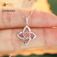 Load image into Gallery viewer, LUOWEND 18K White Gold Real Natural Pink Diamond Pendant Necklace for Women
