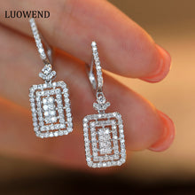 Load image into Gallery viewer, LUOWEND 18K White Gold Real Natural Diamond Drop Earrings for Women