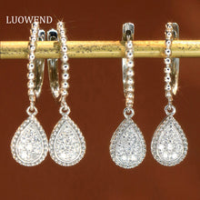 Load image into Gallery viewer, LUOWEND 18K White Gold Natural Diamond Hoop Earrings for Women