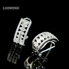 Load image into Gallery viewer, LUOWEND 18K White Gold Real Natural Diamond Hoop Earrings for Women