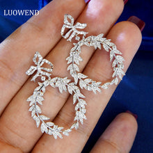 Load image into Gallery viewer, LUOWEND 18K White Gold Real Natural Diamond Drop Earrings for Women