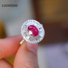Load image into Gallery viewer, LUOWEND 18K White Gold Real Natural Ruby and Diamond Gemstone Ring for Women