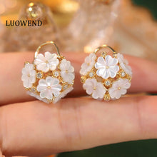 Load image into Gallery viewer, LUOWEND 18K Yellow Gold Real Natural Diamond Hoop Earrings for Women