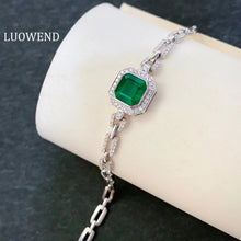 Load image into Gallery viewer, LUOWEND 18K White Gold Real Natural Diamond and Emerald Ring for Women