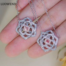Load image into Gallery viewer, LUOWEND 18K White Gold Real Natural Pink Diamond Pendant Necklace for Women